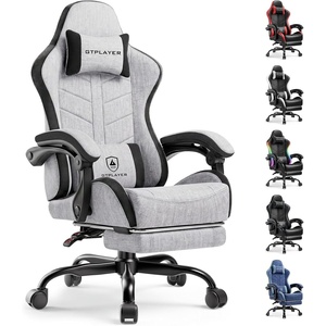 image:imageGTPLAYER RGB Gaming Chair with Footrest Computer Gaming Chair with LED Lights for Adults Height Adjustable PC Gamer Chair with 90155 Recline amp Removable Headrest Lumbar Support RGB Black8 Linen Fabric Grayblack