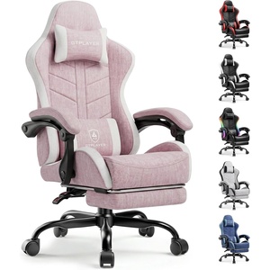 image:imageGTPLAYER RGB Gaming Chair with Footrest Computer Gaming Chair with LED Lights for Adults Height Adjustable PC Gamer Chair with 90155 Recline amp Removable Headrest Lumbar Support RGB Black9 Linen Fabric Pink