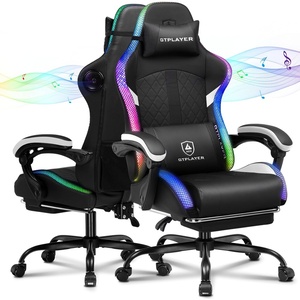 image:imageGTPLAYER RGB Gaming Chair with Speakers Computer Chair with Footrest and LED Lights High Back Reclining Office Chair with Headrest 360Swivel Seat Chair White
