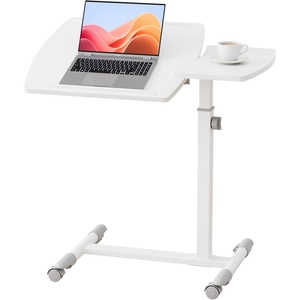 image:imageGTPLAYER Small Standing Desk 24 Inches Foldable Mobile Rolling Laptop PC Table with Lockable Casters Adjustable Height Overbed Bedside Table Computer Workstation for Home Office WalnutFoldableWhitetiltable