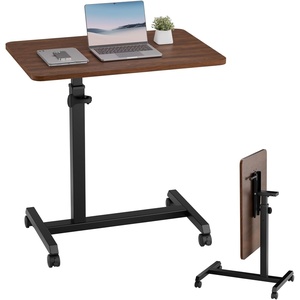 image:imageGTPLAYER Small Standing Desk 24 Inches Foldable Mobile Rolling Laptop PC Table with Lockable Casters Adjustable Height Overbed Bedside Table Computer Workstation for Home Office WalnutFoldableWalnutfoldable