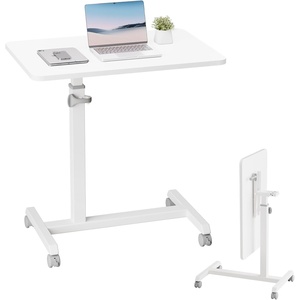 image:imageGTPLAYER Small Standing Desk 24 Inches Foldable Mobile Rolling Laptop PC Table with Lockable Casters Adjustable Height Overbed Bedside Table Computer Workstation for Home Office WalnutFoldableWhitefoldable