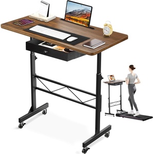 image:imageGTPLAYER Small Standing Desk Adjustable Height Small Computer Desk Mobile Portable Rolling Laptop Table with Wheels 32 Computer Workstation Sit Stand Desks Portable Standing Table Treadmill desksBrown