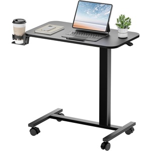image:imageGTPLAYER Small Standing Desk with Hidden Wheels Pneumatic Mobile Rolling Laptop Desk Adjustable Height Overbed Bedside Table Computer Workstation for Home Office 32 W x 16 D BlackBlacklockablem