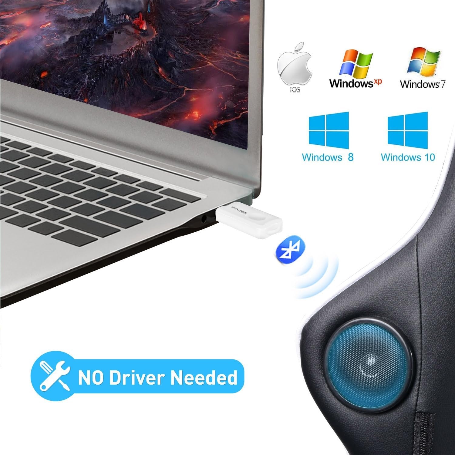 image:imageGTPLAYER Bluetooth 51 USB Adapter Wireless Audio Dongle for PC Laptop PS4 Switch Headphones for GTPLAYER Music Gaming Chair and Recliner Single Device ConnectionWhite