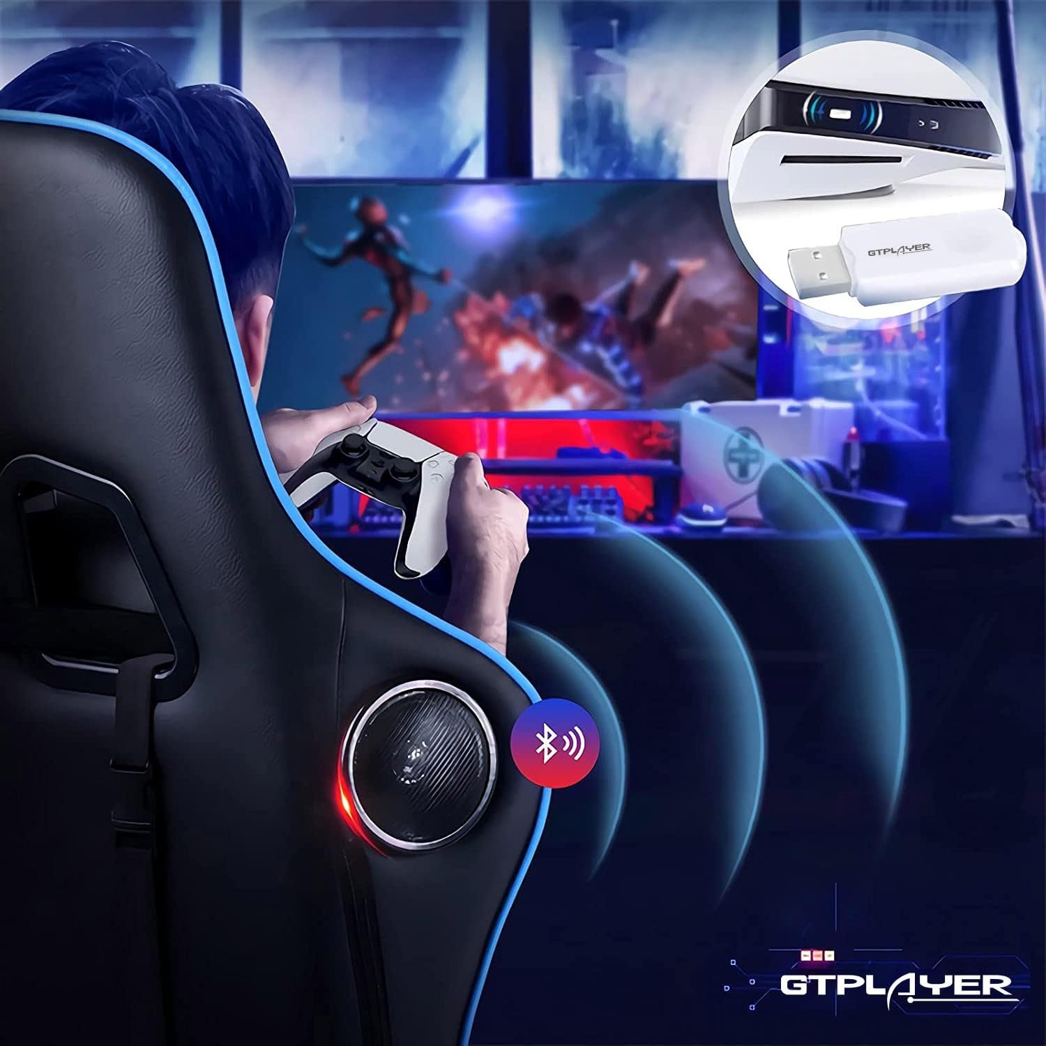 image:imageGTPLAYER Bluetooth 51 USB Adapter Wireless Audio Dongle for PC Laptop PS4 Switch Headphones for GTPLAYER Music Gaming Chair and Recliner Single Device ConnectionWhite