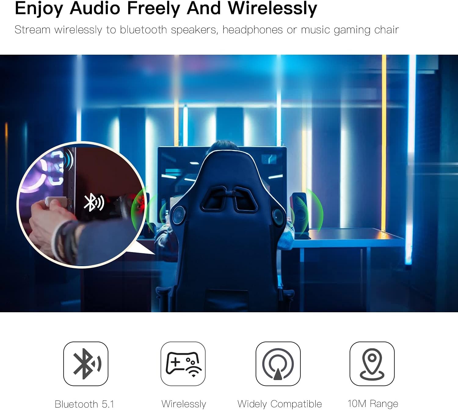 image:imageGTPLAYER Bluetooth 51 USB Adapter Wireless Audio Dongle for PC Laptop PS4 Switch Headphones for GTPLAYER Music Gaming Chair and Recliner Single Device ConnectionWhite