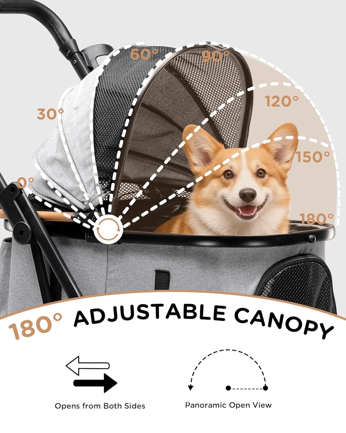 image:imageGTPLAYER Pet Stroller for Small Dogs and Cats OneClick Foldable Detachable Carrier Breathable Mesh 45 lbs Capacity 2 Safety Leashes Storage Basket amp Cup Holder GreyLight Gray