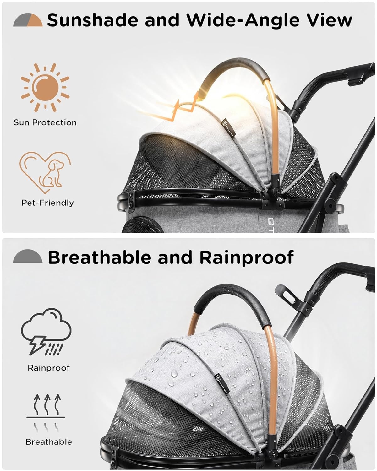 image:imageGTPLAYER Pet Stroller for Small Dogs and Cats OneClick Foldable Detachable Carrier Breathable Mesh 45 lbs Capacity 2 Safety Leashes Storage Basket amp Cup Holder GreyGrey