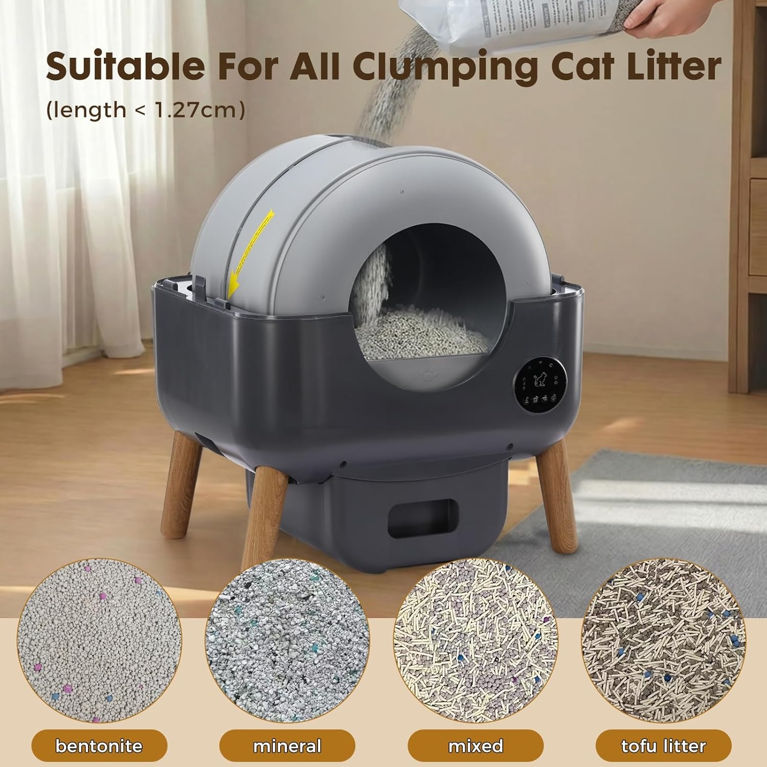 image:imageGTPLAYER Self Cleaning Litter Box Open Top Cat Automatic Litter Box APP Control and Weight Monitoring Safety Sensors Protection UltraQuiet Odor Control Includes Trash Bagamp Scrub Brush GreyDark Gray