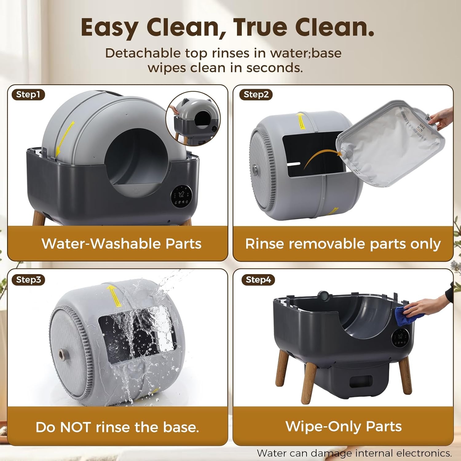 image:imageGTPLAYER Self Cleaning Litter Box Open Top Cat Automatic Litter Box APP Control and Weight Monitoring Safety Sensors Protection UltraQuiet Odor Control Includes Trash Bagamp Scrub Brush GreyDark Gray