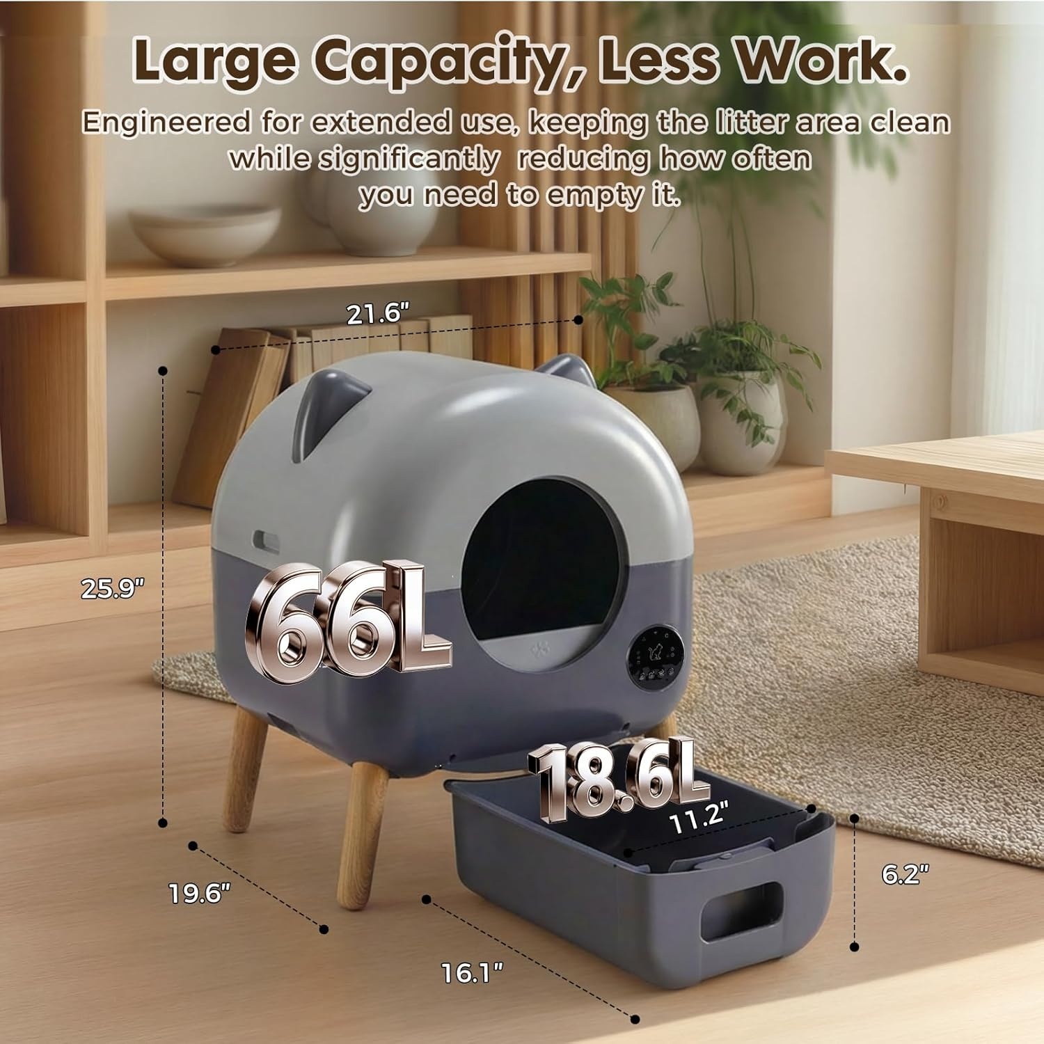 image:imageGTPLAYER Self Cleaning Litter Box Open Top Cat Automatic Litter Box APP Control and Weight Monitoring Safety Sensors Protection UltraQuiet Odor Control Includes Trash Bagamp Scrub Brush GreyDark Gray