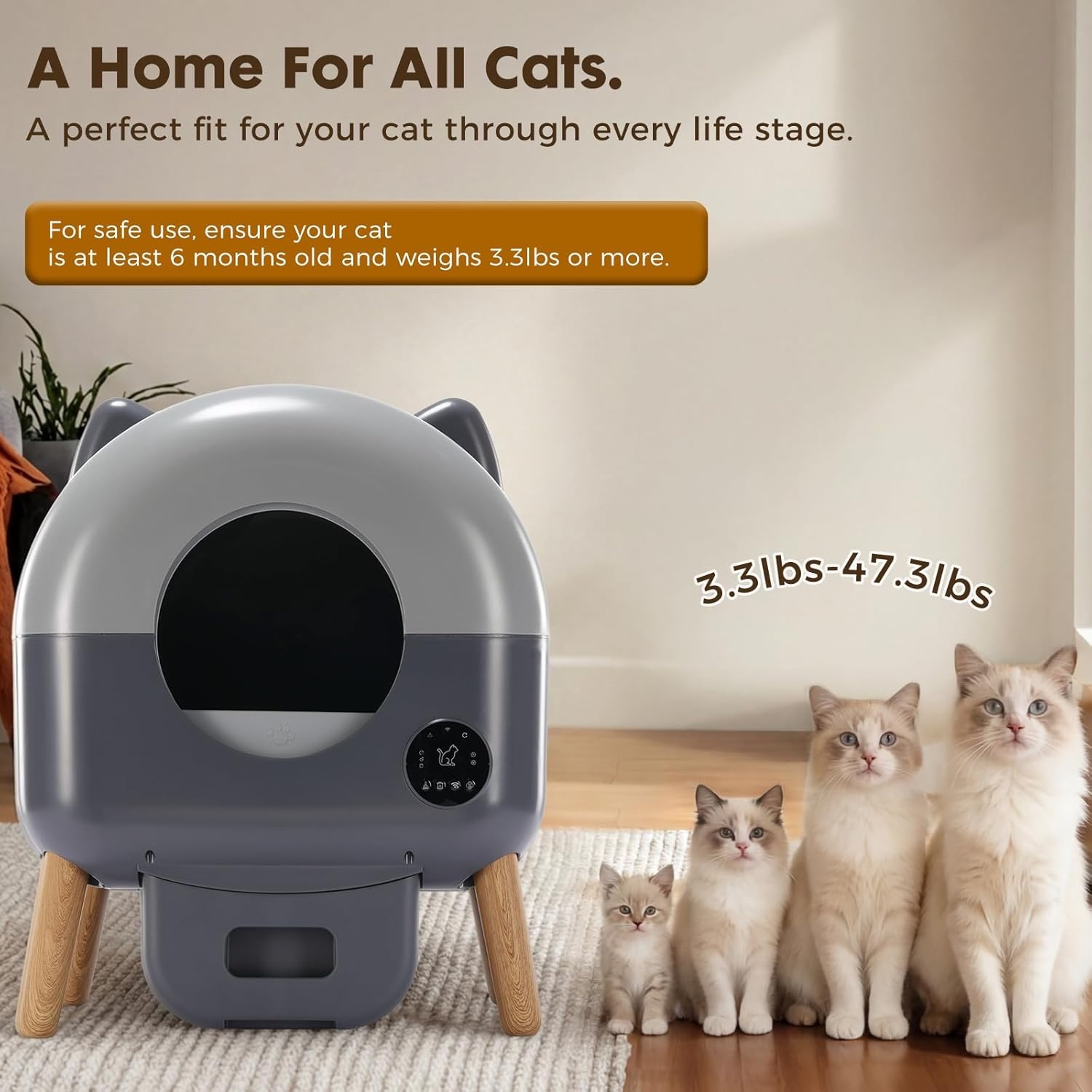 image:imageGTPLAYER Self Cleaning Litter Box Open Top Cat Automatic Litter Box APP Control and Weight Monitoring Safety Sensors Protection UltraQuiet Odor Control Includes Trash Bagamp Scrub Brush GreyDark Gray
