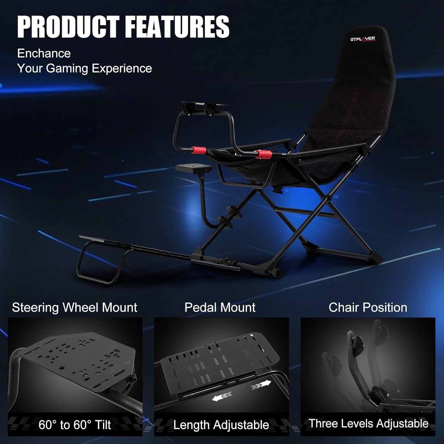 image:imageGTPLAYER Sim Racing Cockpit Foldable amp Adjustable for High Performance Sim Racing Compact amp Flexible Supports All Steering Wheels amp Pedals for PC Wheel and Pedals Not Included