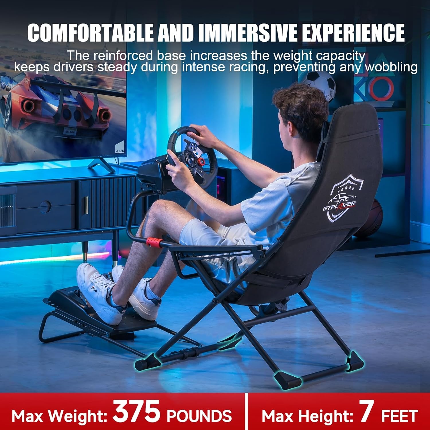 image:imageGTPLAYER Sim Racing Cockpit Foldable amp Adjustable for High Performance Sim Racing Compact amp Flexible Supports All Steering Wheels amp Pedals for PC Wheel and Pedals Not Included