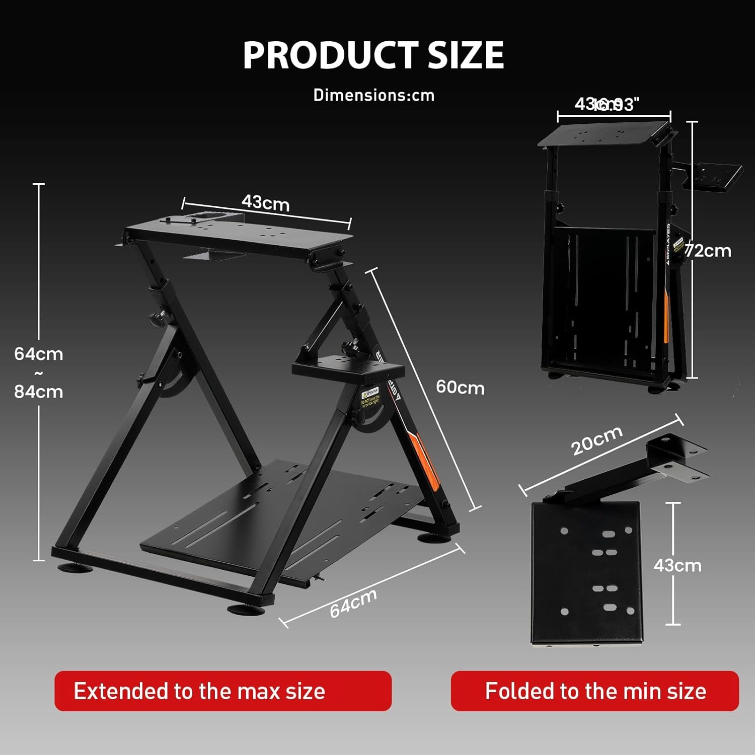 image:imageGTPLAYER Sim Racing Wheel Stand Simulator Cockpit Wheel Stand fit for Logitech G25 G27 G29 G920 G923 Thrustmaster T330TS Gaming Stand Wheel Pedals NOT Included Deep Black With Cup HolderOrange