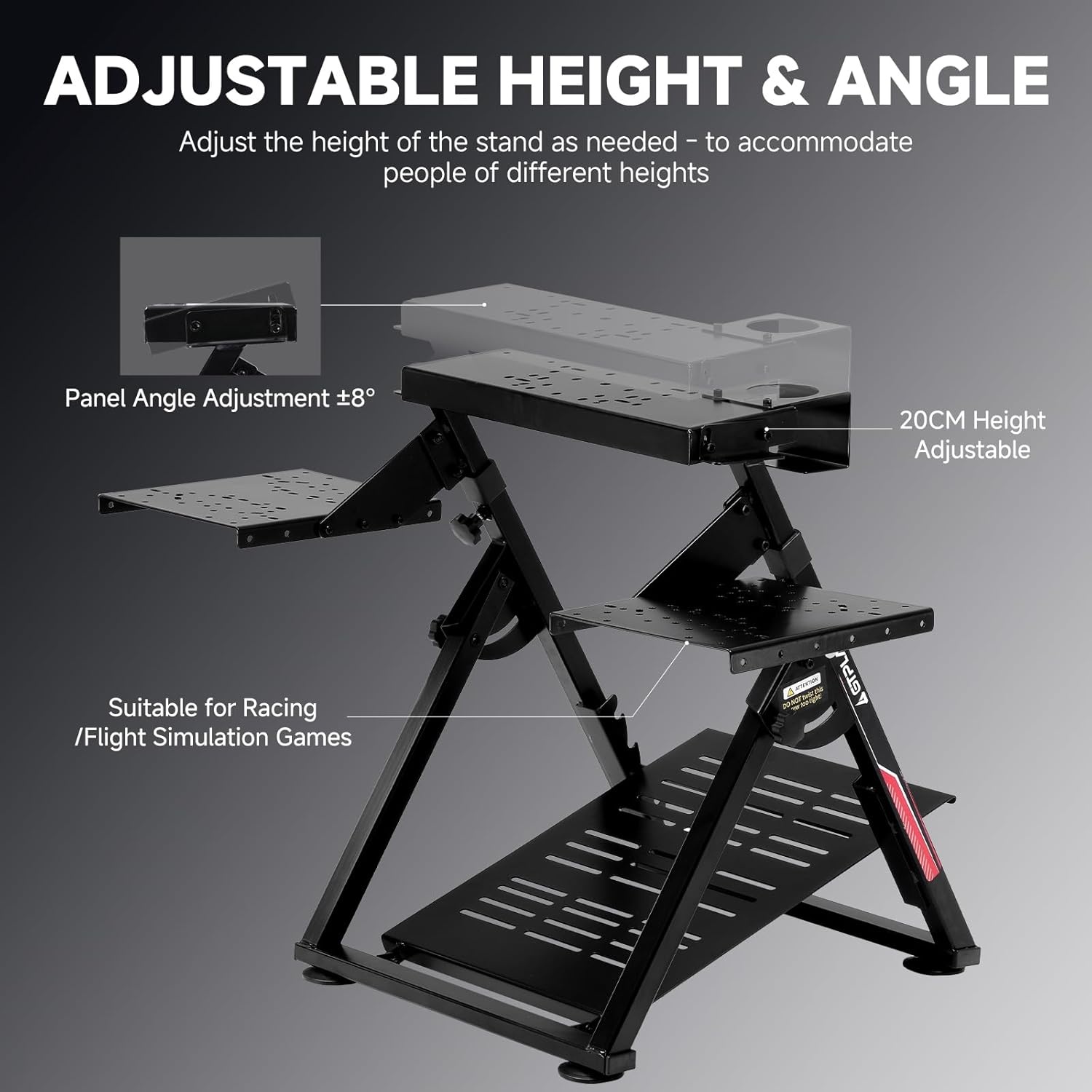 image:imageGTPLAYER Sim Racing Wheel Stand Simulator Cockpit Wheel Stand fit for Logitech G25 G27 G29 G920 G923 Thrustmaster T330TS Gaming Stand Wheel Pedals NOT Included Deep Black With Cup HolderBlack Flight Stand