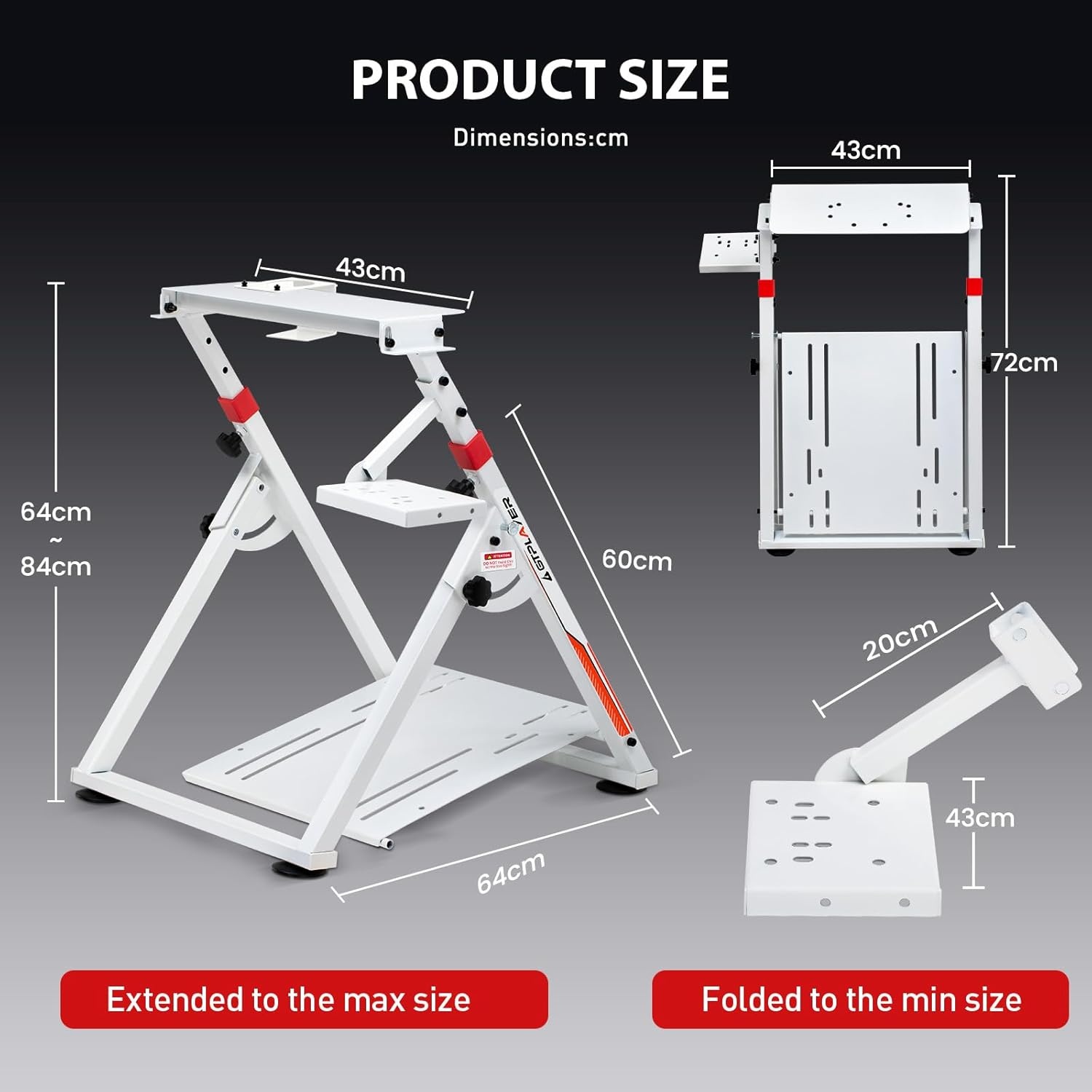 image:imageGTPLAYER Sim Racing Wheel Stand Simulator Cockpit Wheel Stand fit for Logitech G25 G27 G29 G920 G923 Thrustmaster T330TS Gaming Stand Wheel Pedals NOT Included Deep Black With Cup Holderwhite