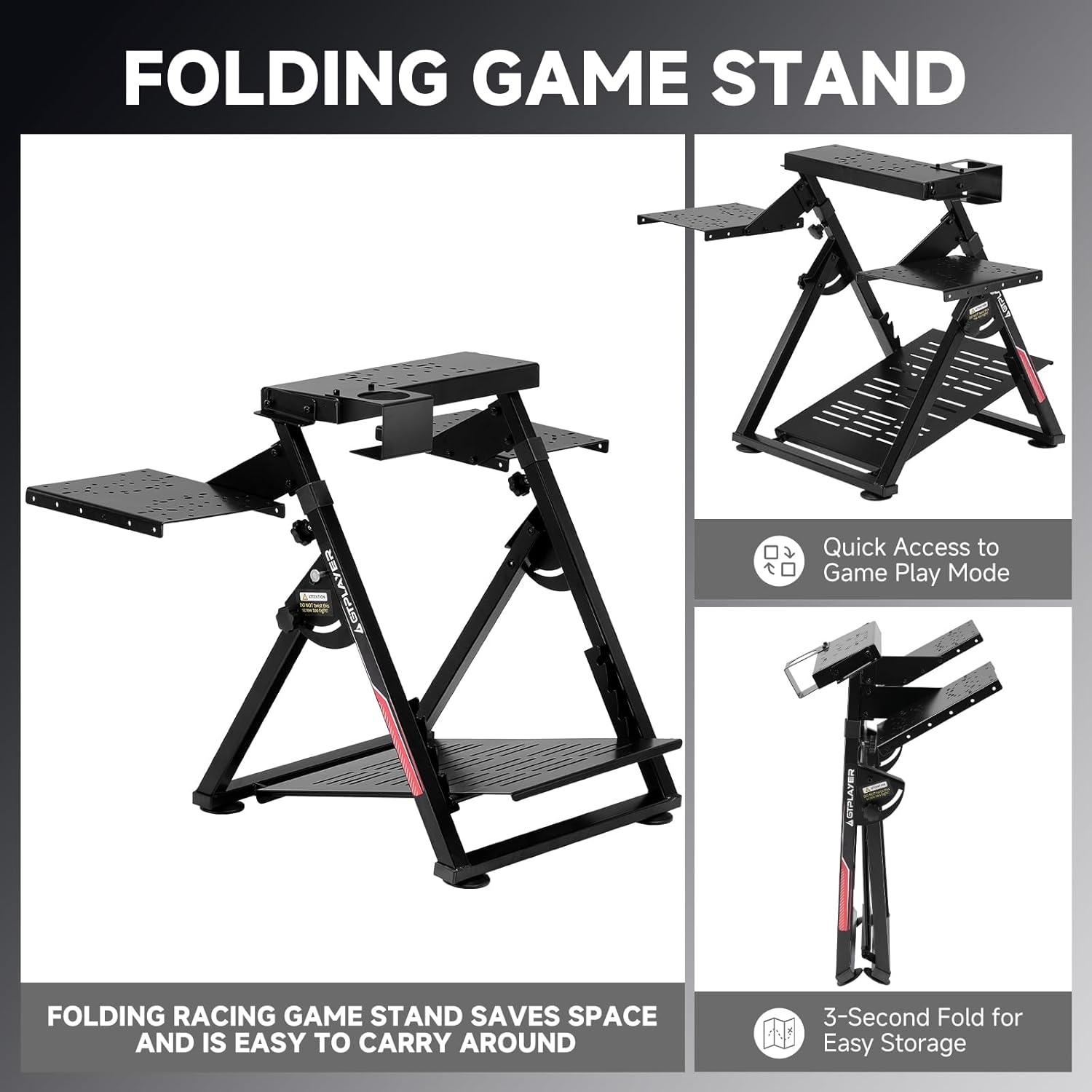 image:imageGTPLAYER Sim Racing Wheel Stand Simulator Cockpit Wheel Stand fit for Logitech G25 G27 G29 G920 G923 Thrustmaster T330TS Gaming Stand Wheel Pedals NOT Included Deep Black With Cup HolderBlack Flight Stand