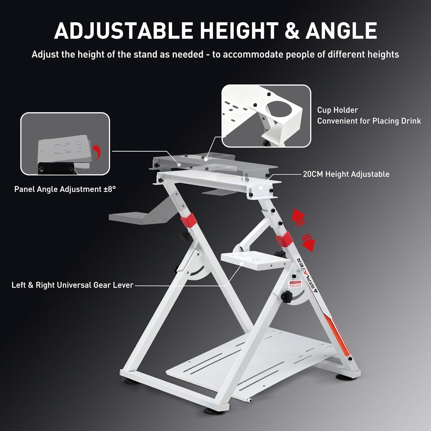 image:imageGTPLAYER Sim Racing Wheel Stand Simulator Cockpit Wheel Stand fit for Logitech G25 G27 G29 G920 G923 Thrustmaster T330TS Gaming Stand Wheel Pedals NOT Included Deep Black With Cup Holderwhite