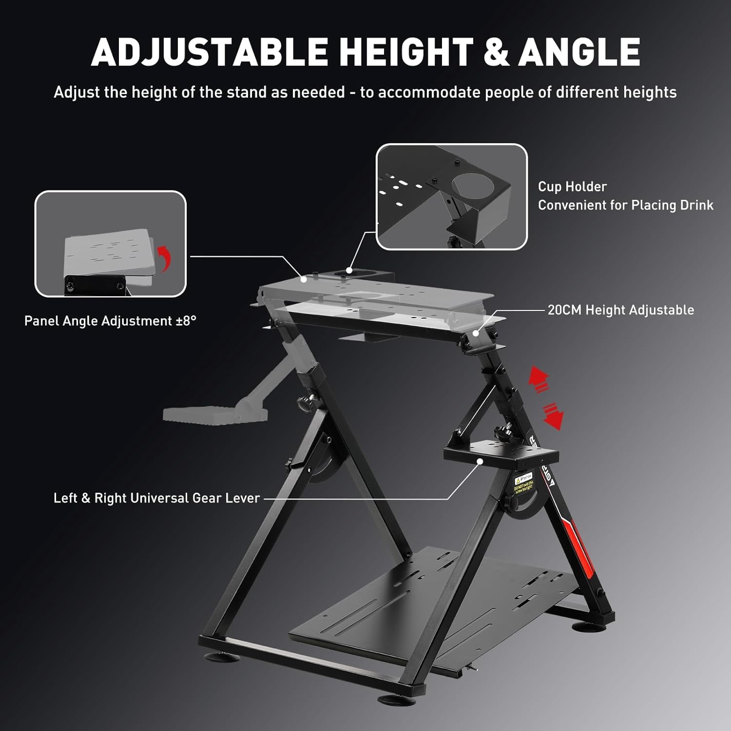 image:imageGTPLAYER Sim Racing Wheel Stand Simulator Cockpit Wheel Stand fit for Logitech G25 G27 G29 G920 G923 Thrustmaster T330TS Gaming Stand Wheel Pedals NOT Included Deep Black With Cup HolderDeep Black