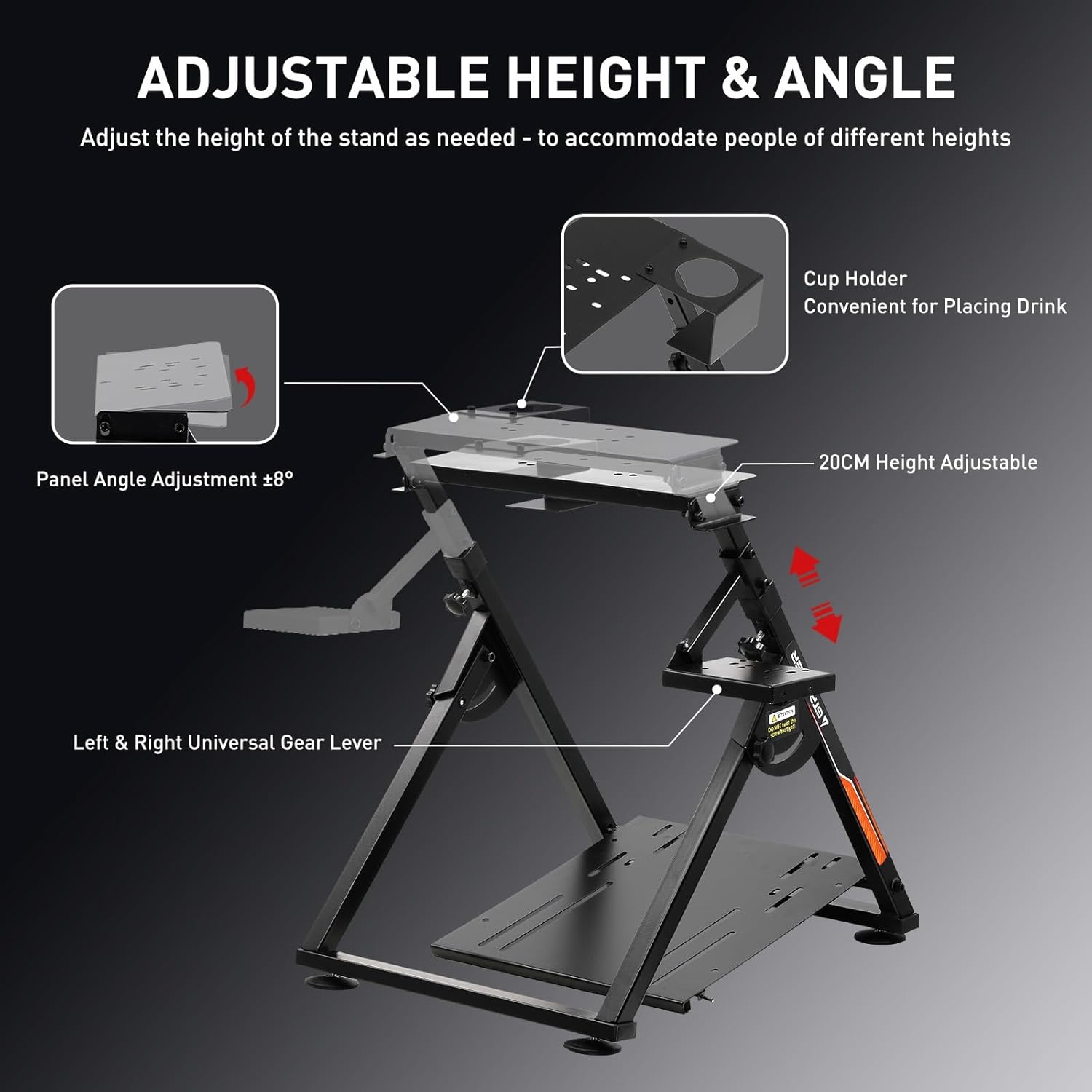 image:imageGTPLAYER Sim Racing Wheel Stand Simulator Cockpit Wheel Stand fit for Logitech G25 G27 G29 G920 G923 Thrustmaster T330TS Gaming Stand Wheel Pedals NOT Included Deep Black With Cup HolderOrange