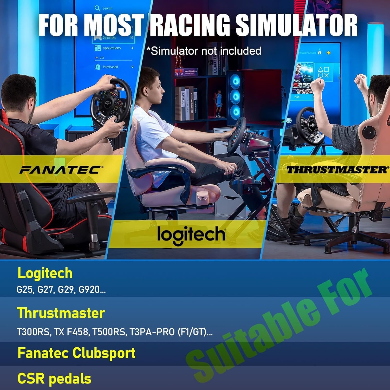 image:imageGTPLAYER Sim Racing Wheel Stand Simulator Cockpit Wheel Stand fit for Logitech G25 G27 G29 G920 G923 Thrustmaster T330TS Gaming Stand Wheel Pedals NOT Included Deep Black With Cup HolderBlack
