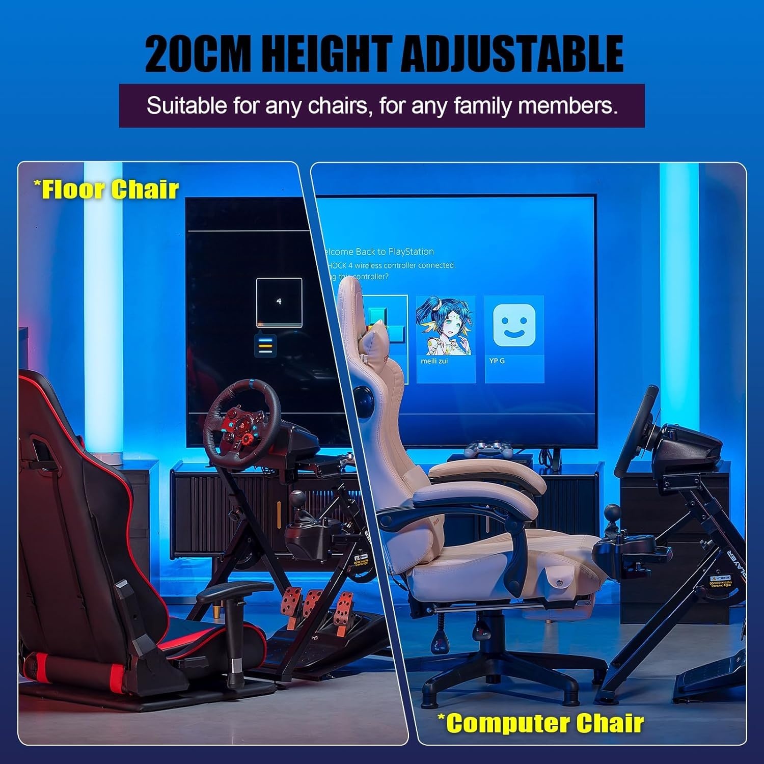 image:imageGTPLAYER Sim Racing Wheel Stand Simulator Cockpit Wheel Stand fit for Logitech G25 G27 G29 G920 G923 Thrustmaster T330TS Gaming Stand Wheel Pedals NOT Included Deep Black With Cup HolderBlack