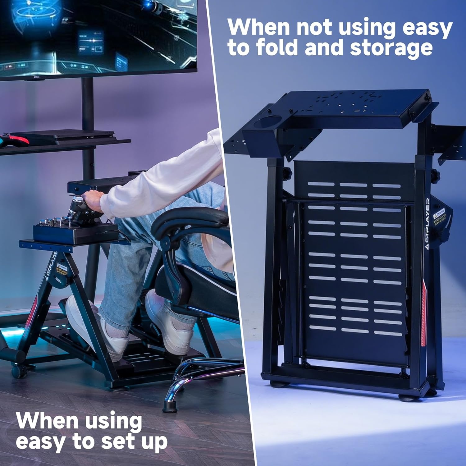 image:imageGTPLAYER Sim Racing Wheel Stand Simulator Cockpit Wheel Stand fit for Logitech G25 G27 G29 G920 G923 Thrustmaster T330TS Gaming Stand Wheel Pedals NOT Included Deep Black With Cup HolderBlack Flight Stand