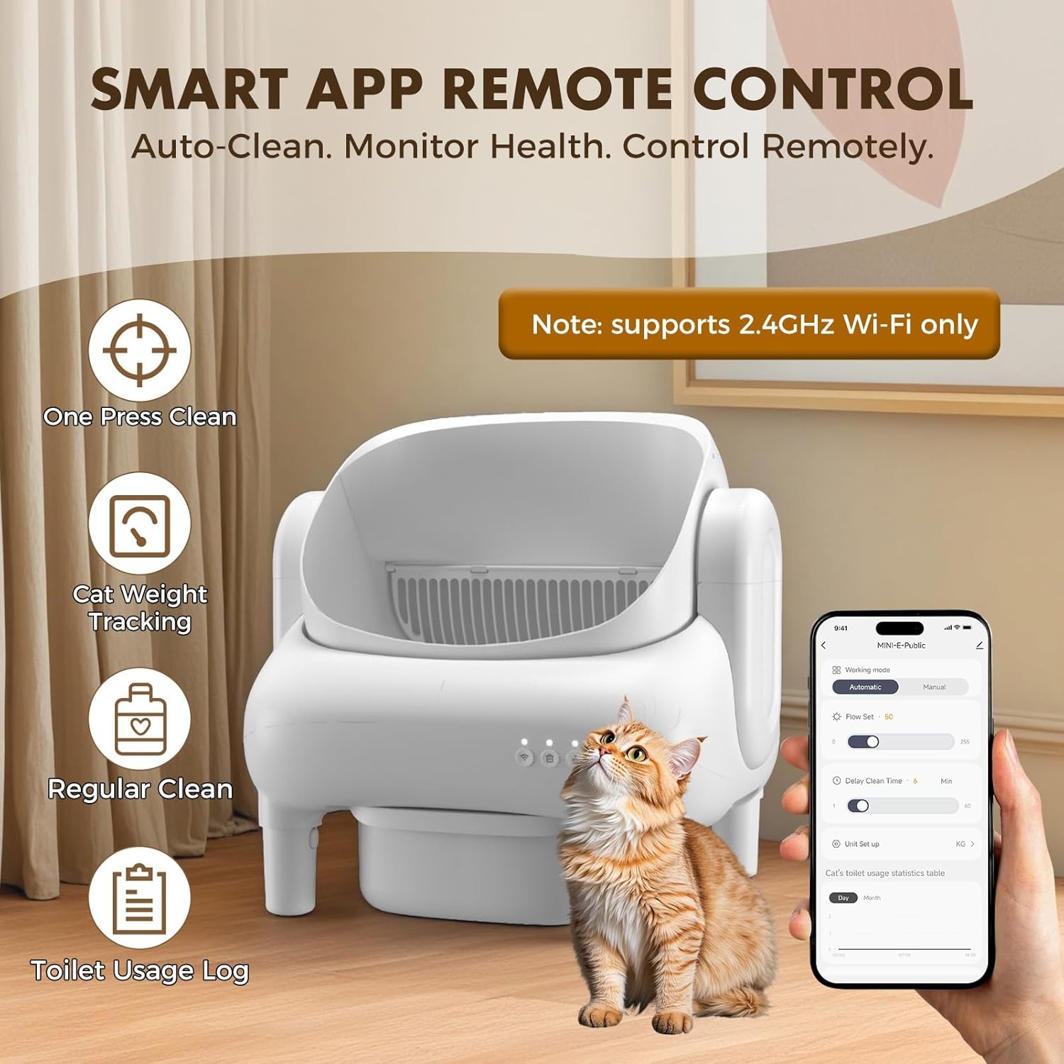 image:imageGTPLAYER Smart Cat Litter Box OpenTop Self Cleaning Cat Litter Box with App Control Safety Sensors Large Capacity Waste Bin Easy Maintenance Automatic Litter Box for MultiCat HomesWhiteWhite