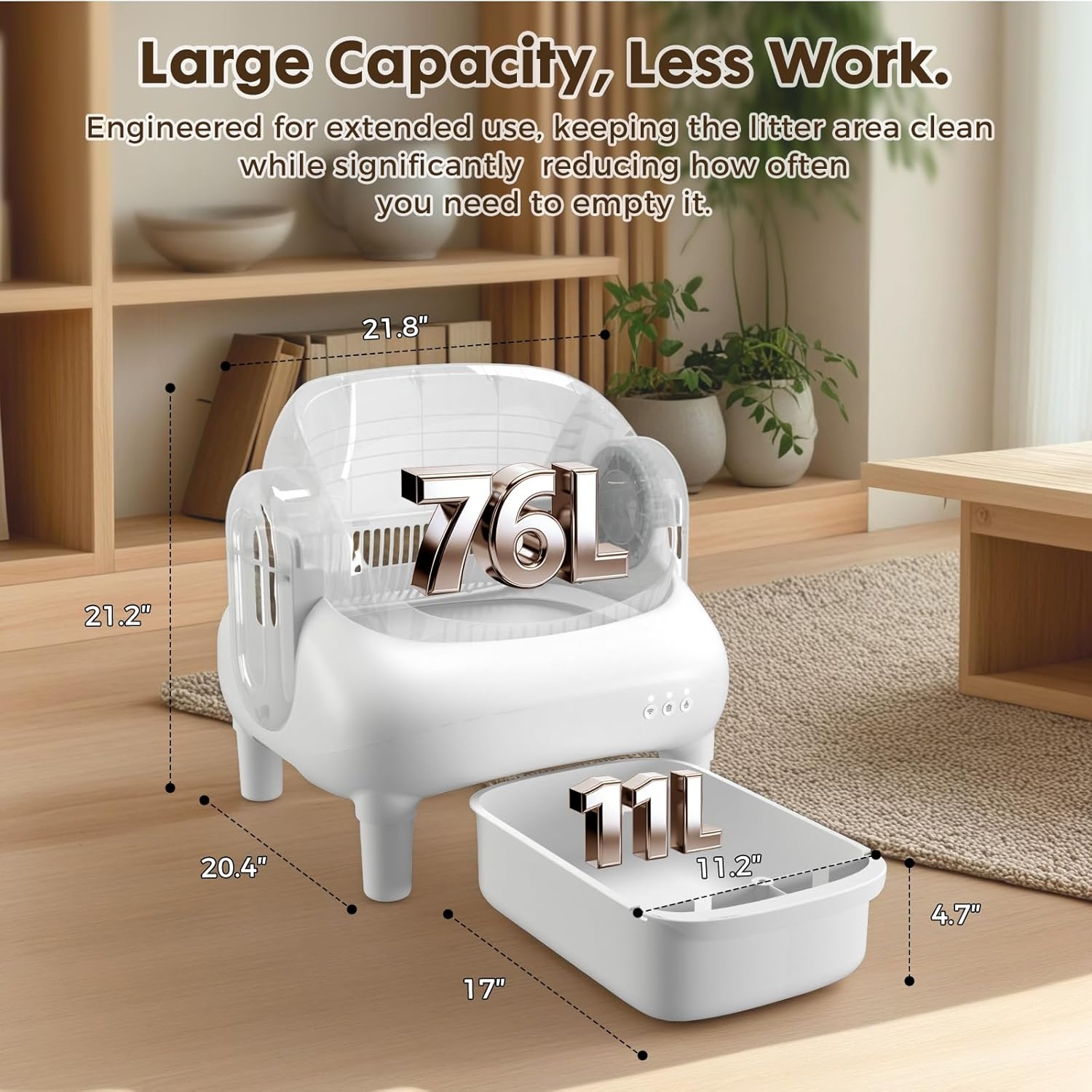 image:imageGTPLAYER Smart Cat Litter Box OpenTop Self Cleaning Cat Litter Box with App Control Safety Sensors Large Capacity Waste Bin Easy Maintenance Automatic Litter Box for MultiCat HomesWhiteWhite