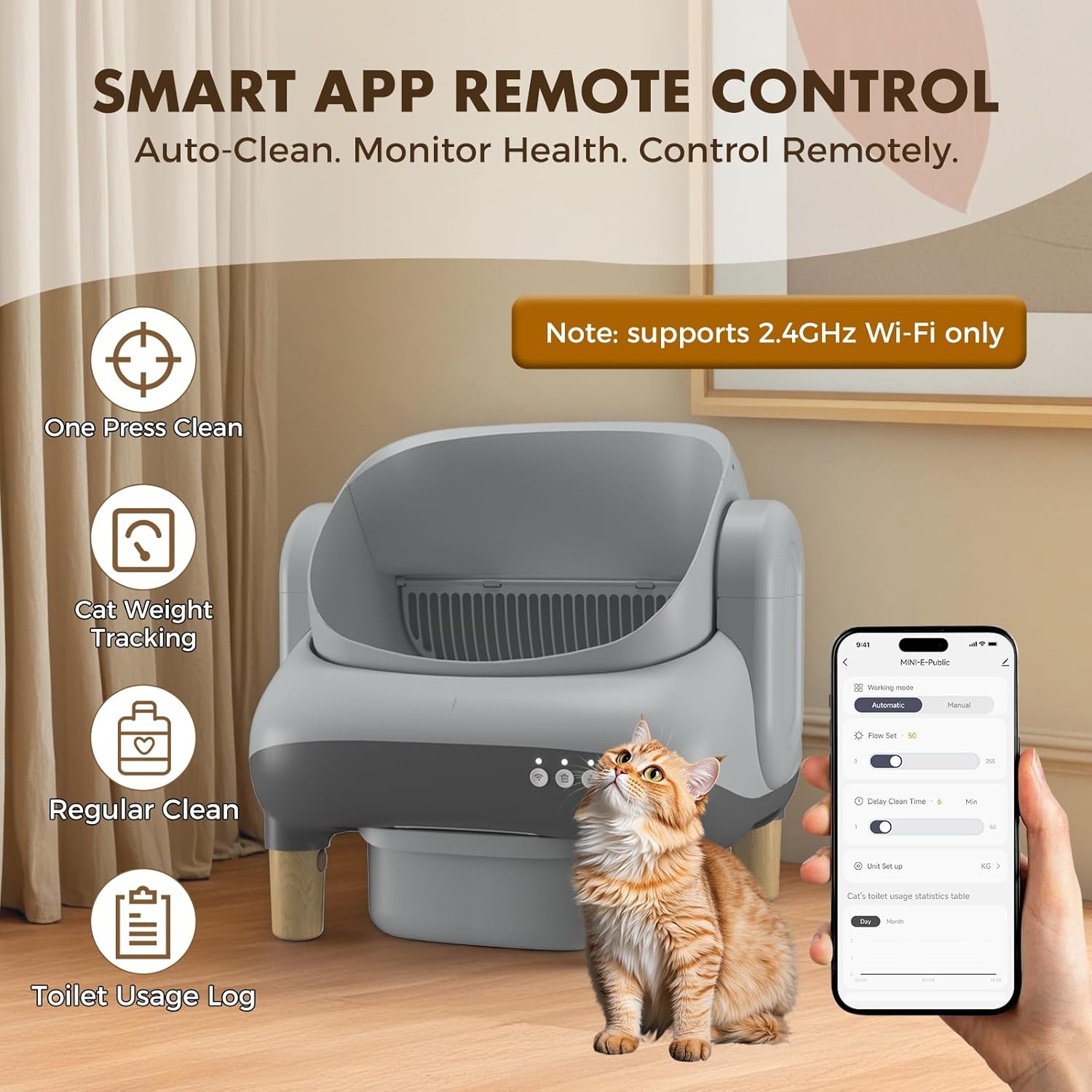 image:imageGTPLAYER Smart Cat Litter Box OpenTop Self Cleaning Cat Litter Box with App Control Safety Sensors Large Capacity Waste Bin Easy Maintenance Automatic Litter Box for MultiCat HomesWhiteGrey