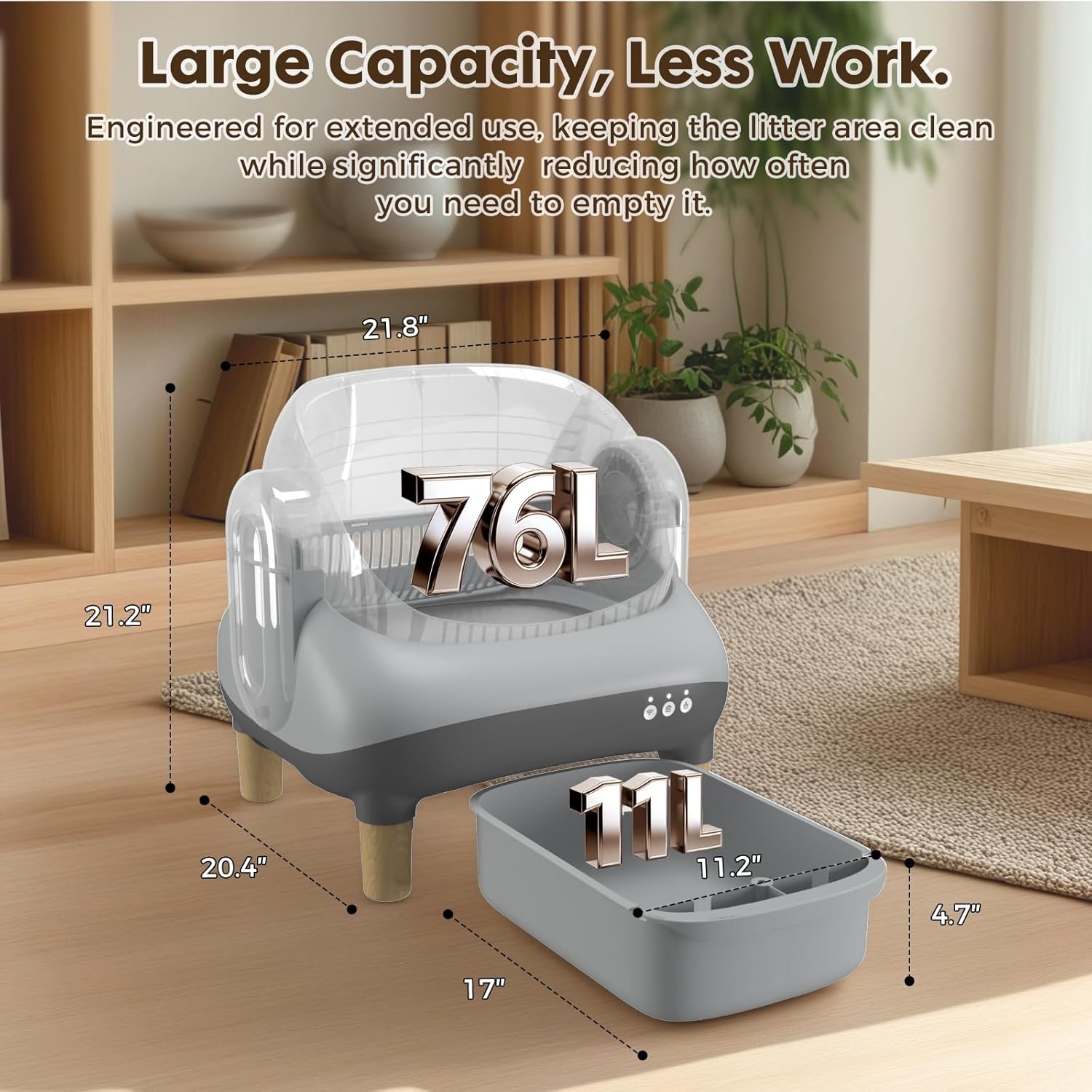 image:imageGTPLAYER Smart Cat Litter Box OpenTop Self Cleaning Cat Litter Box with App Control Safety Sensors Large Capacity Waste Bin Easy Maintenance Automatic Litter Box for MultiCat HomesWhiteGrey