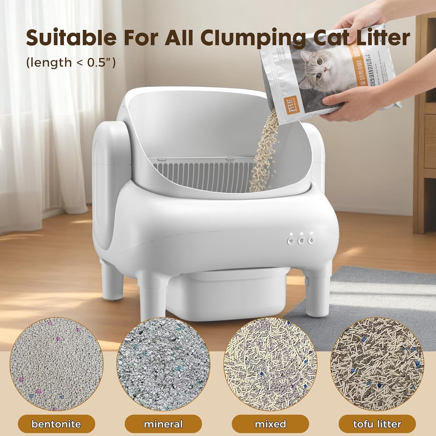 image:imageGTPLAYER Smart Cat Litter Box OpenTop Self Cleaning Cat Litter Box with App Control Safety Sensors Large Capacity Waste Bin Easy Maintenance Automatic Litter Box for MultiCat HomesWhiteWhite