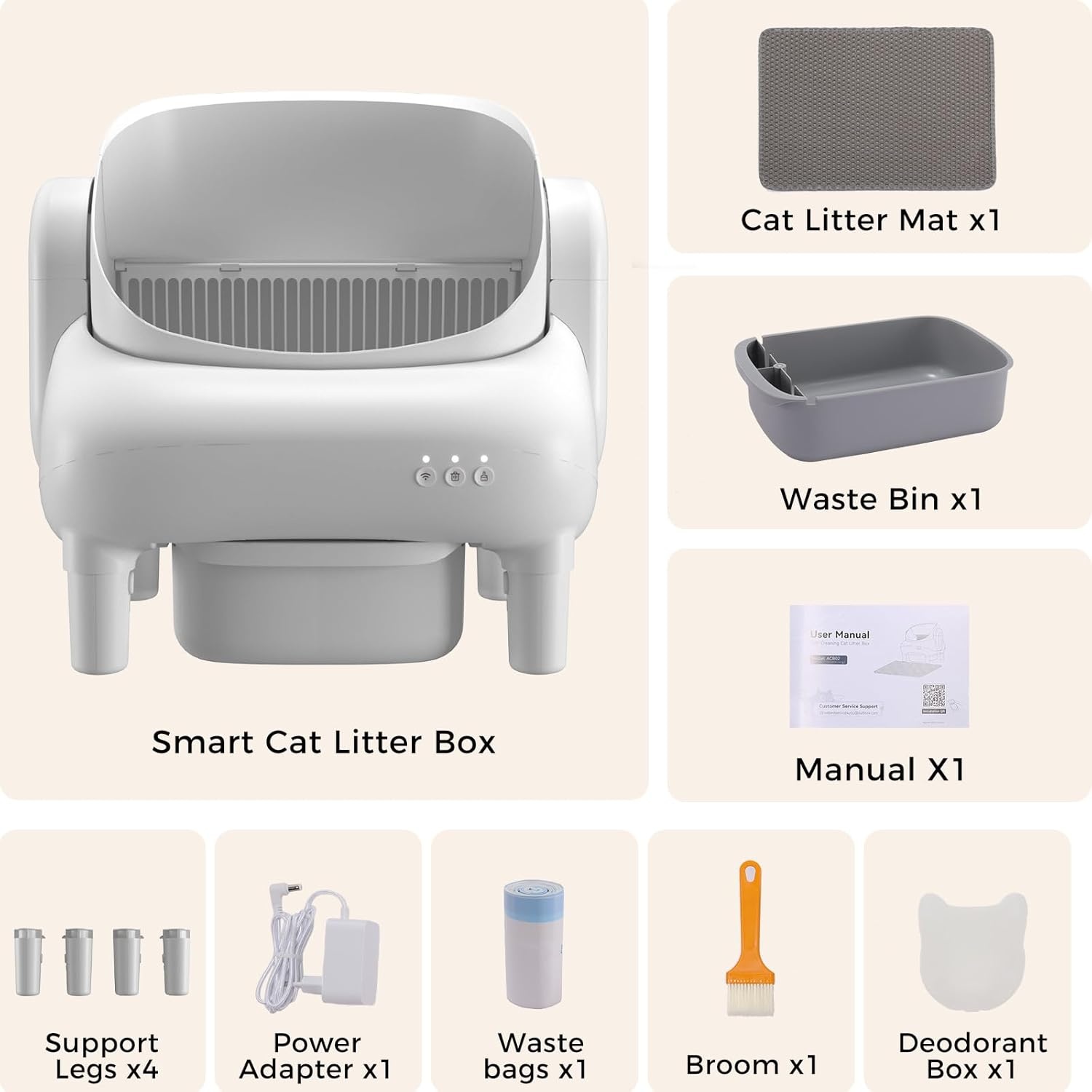 image:imageGTPLAYER Smart Cat Litter Box OpenTop Self Cleaning Cat Litter Box with App Control Safety Sensors Large Capacity Waste Bin Easy Maintenance Automatic Litter Box for MultiCat HomesWhiteWhite
