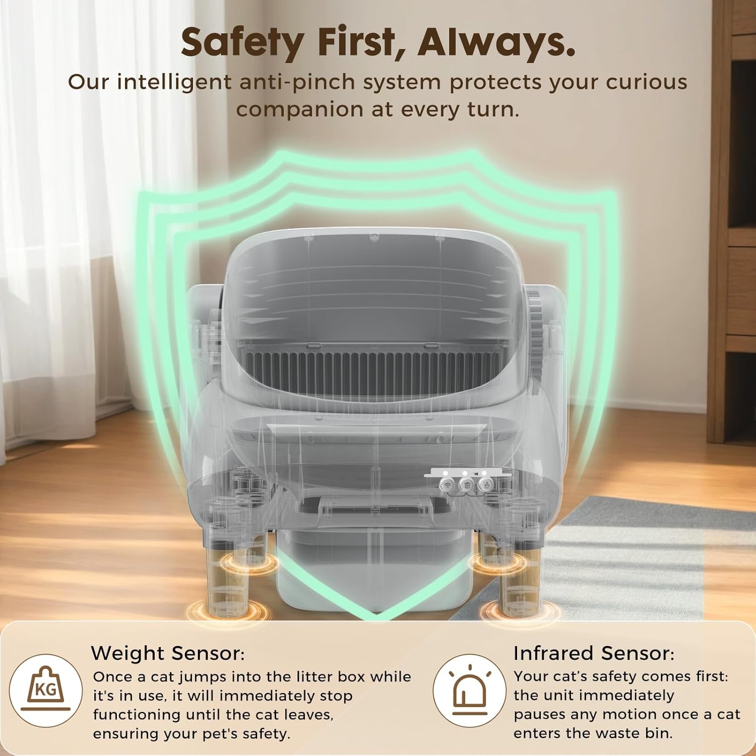 image:imageGTPLAYER Smart Cat Litter Box OpenTop Self Cleaning Cat Litter Box with App Control Safety Sensors Large Capacity Waste Bin Easy Maintenance Automatic Litter Box for MultiCat HomesWhiteGrey