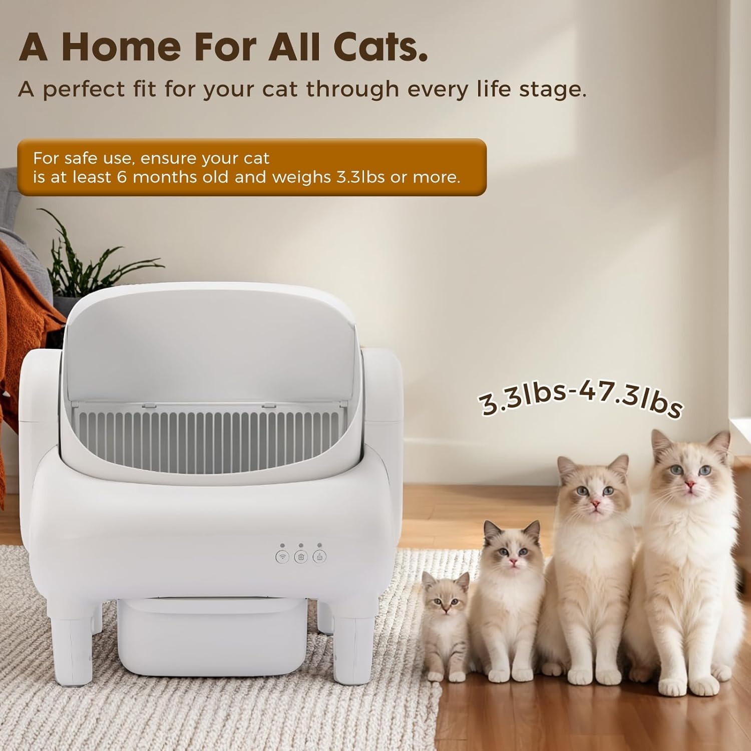image:imageGTPLAYER Smart Cat Litter Box OpenTop Self Cleaning Cat Litter Box with App Control Safety Sensors Large Capacity Waste Bin Easy Maintenance Automatic Litter Box for MultiCat HomesWhiteWhite