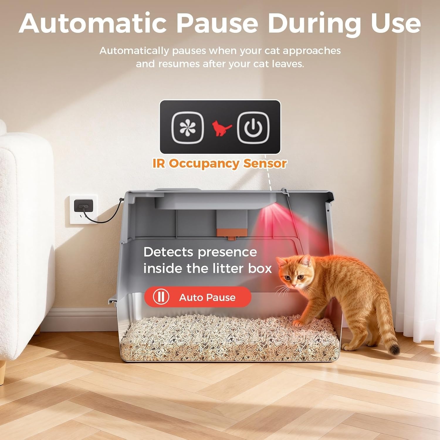 image:imageGTPLAYER XXL Stainless Steel Cat Litter Box with Lid Smart Odor Control Enclosed Litter Box for Cats Infrared Sensor Auto Pause NonStick AntiLeak HighSided with Mat Scoop amp Step Pinky Paws