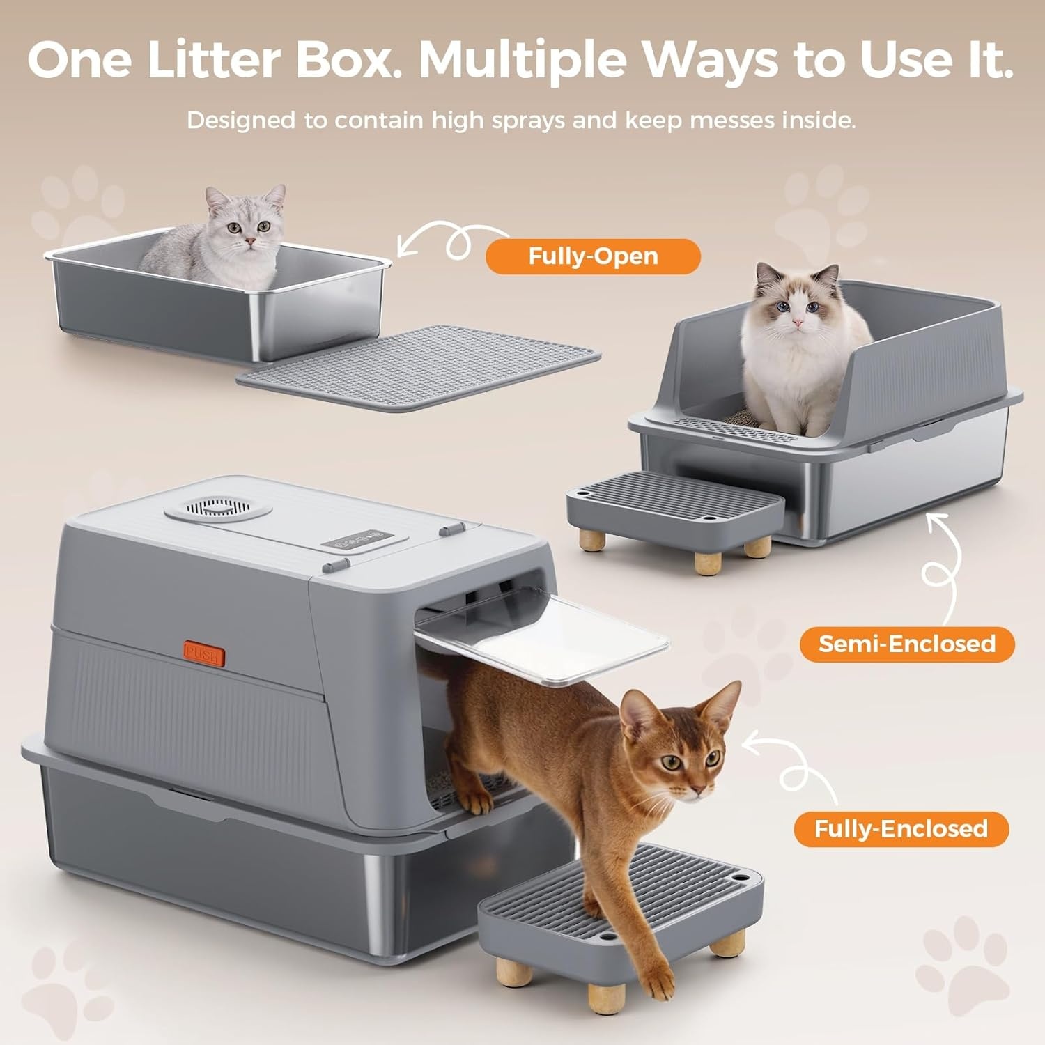 image:imageGTPLAYER XXL Stainless Steel Cat Litter Box with Lid Smart Odor Control Enclosed Litter Box for Cats Infrared Sensor Auto Pause NonStick AntiLeak HighSided with Mat Scoop amp Step Pinky Paws