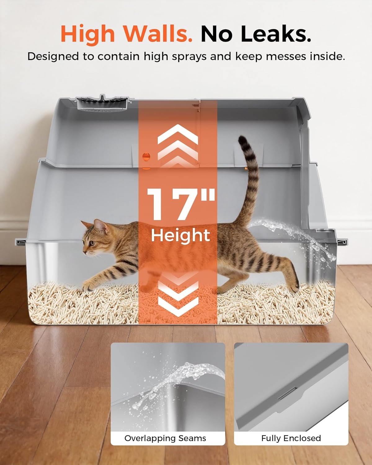 image:imageGTPLAYER XXXL Stainless Steel Cat Litter Box with Lid DualEntry Enclosed Litterbox Front Entry amp Top Exit HighSided NonStick Odor Control for Big Cats with Mat Scoop amp Step Grey02 Pinky Paws Stickers