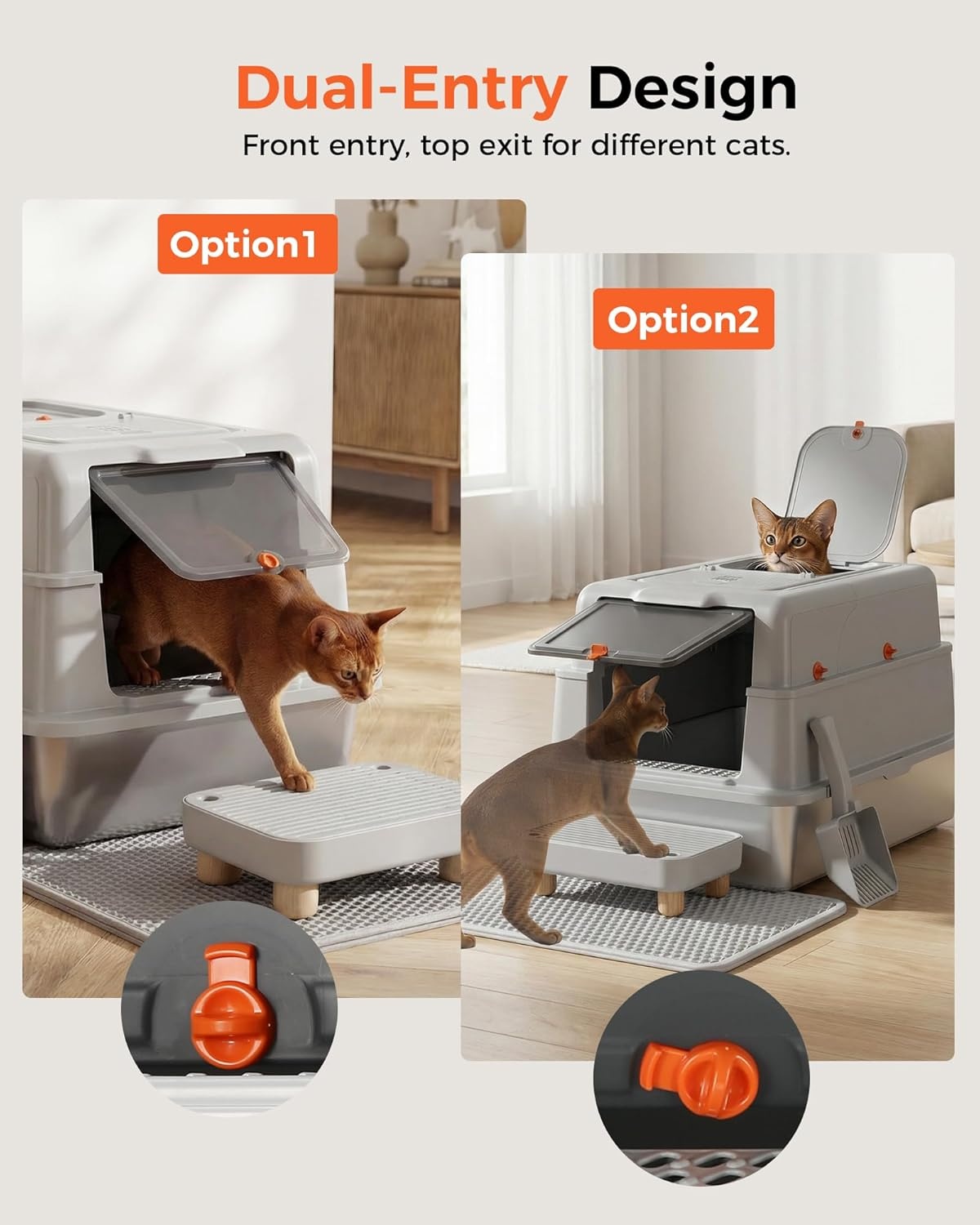 image:imageGTPLAYER XXXL Stainless Steel Cat Litter Box with Lid DualEntry Enclosed Litterbox Front Entry amp Top Exit HighSided NonStick Odor Control for Big Cats with Mat Scoop amp Step Grey02 Random Stickers