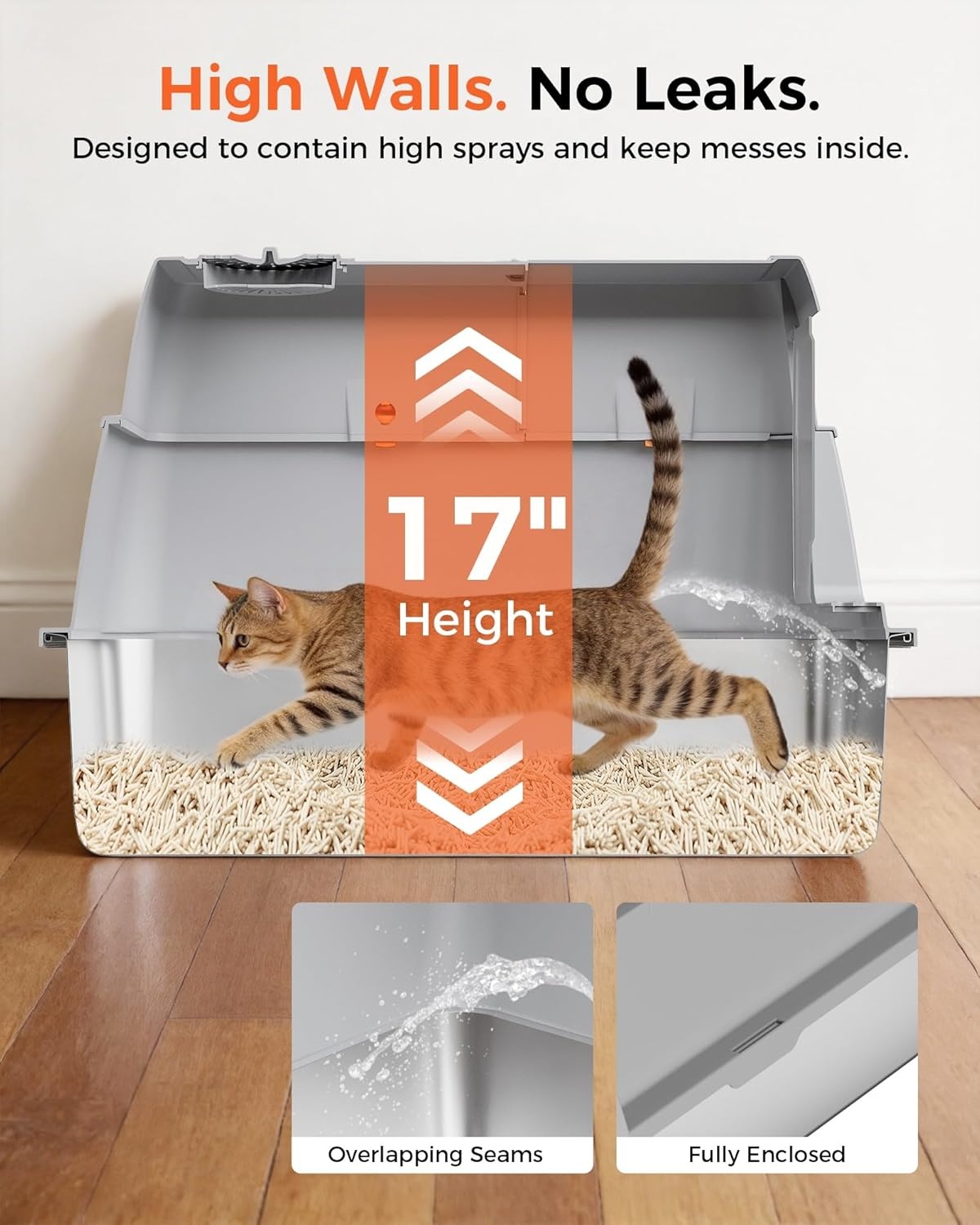 image:imageGTPLAYER XXXL Stainless Steel Cat Litter Box with Lid DualEntry Enclosed Litterbox Front Entry amp Top Exit HighSided NonStick Odor Control for Big Cats with Mat Scoop amp Step GreyGrey Curious Kitty Stickers