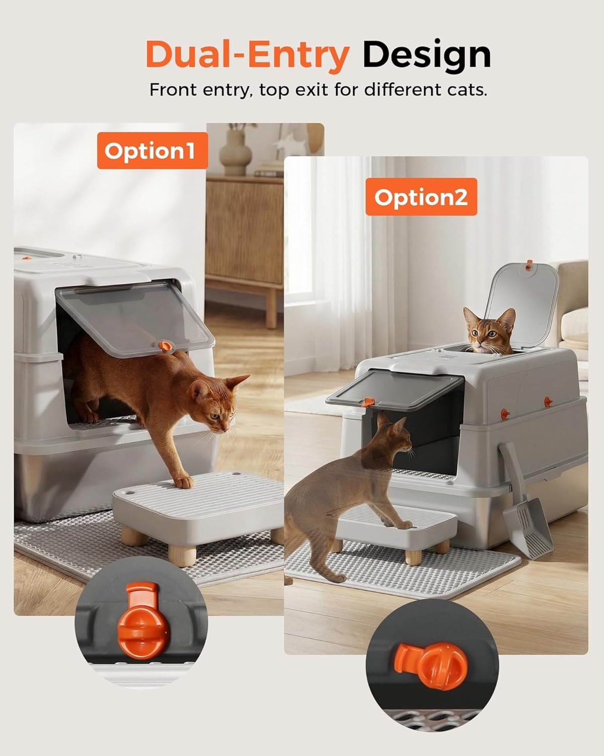 image:imageGTPLAYER XXXL Stainless Steel Cat Litter Box with Lid DualEntry Enclosed Litterbox Front Entry amp Top Exit HighSided NonStick Odor Control for Big Cats with Mat Scoop amp Step GreyGrey Cheeky Kitty Stickers