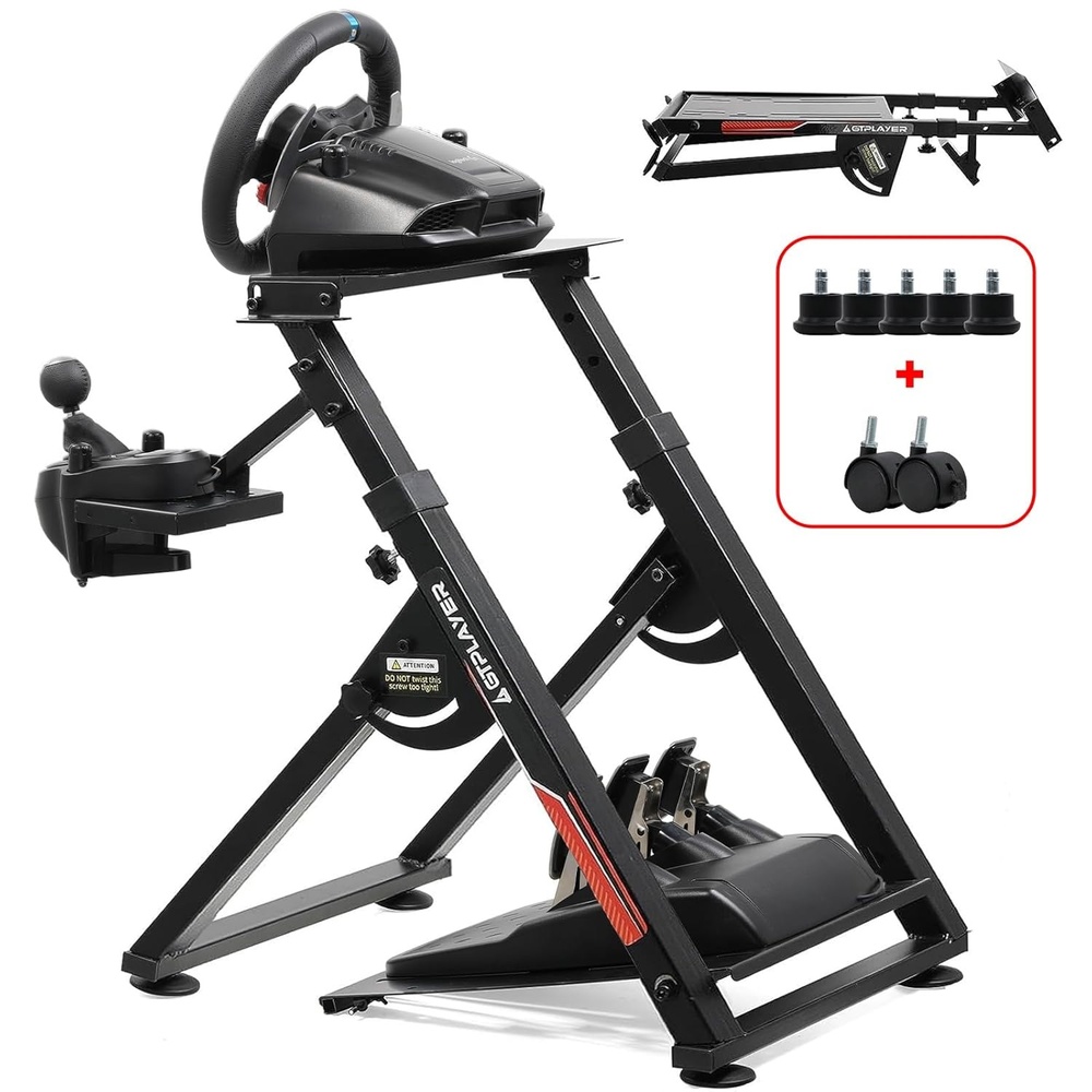 image:imageGTPLAYER Sim Racing Wheel Stand Simulator Cockpit Wheel Stand fit for Logitech G25 G27 G29 G920 G923 Thrustmaster T330TS Gaming Stand Wheel Pedals NOT Included Deep Black With Cup HolderBlack