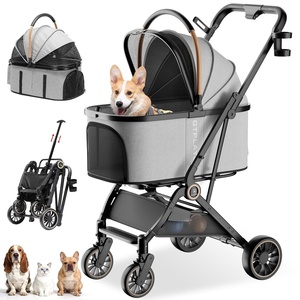 image:imageGTPLAYER Pet Stroller for Small Dogs amp Cats 3in1 Foldable Pet Stroller with Detachable Carrier 360 Swivel Front Wheels amp Rear Brakes Up to 45 lbs Light Blue01 Grey