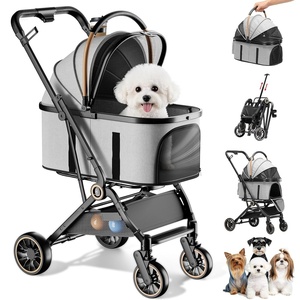 image:imageGTPLAYER Pet Stroller for Small Dogs and Cats OneClick Foldable Detachable Carrier Breathable Mesh 45 lbs Capacity 2 Safety Leashes Storage Basket amp Cup Holder GreyGrey