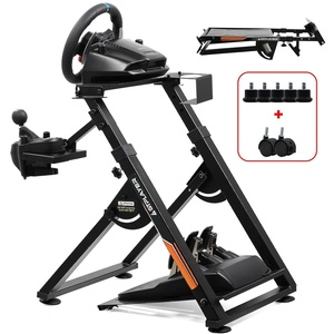 image:imageGTPLAYER Sim Racing Wheel Stand Simulator Cockpit Wheel Stand fit for Logitech G25 G27 G29 G920 G923 Thrustmaster T330TS Gaming Stand Wheel Pedals NOT Included Deep Black With Cup HolderOrange