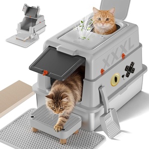 image:imageGTPLAYER XXXL Stainless Steel Cat Litter Box with Lid DualEntry Enclosed Litterbox Front Entry amp Top Exit HighSided NonStick Odor Control for Big Cats with Mat Scoop amp Step Grey02 Cheeky Kitty Stickers