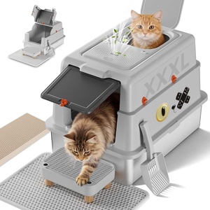 image:imageGTPLAYER XXXL Stainless Steel Cat Litter Box with Lid DualEntry Enclosed Litterbox Front Entry amp Top Exit HighSided NonStick Odor Control for Big Cats with Mat Scoop amp Step GreyGrey  Cheeky Kitty Stickers