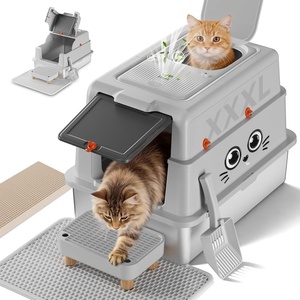 image:imageGTPLAYER XXXL Stainless Steel Cat Litter Box with Lid DualEntry Enclosed Litterbox Front Entry amp Top Exit HighSided NonStick Odor Control for Big Cats with Mat Scoop amp Step GreyGrey  Curious Kitty Stickers